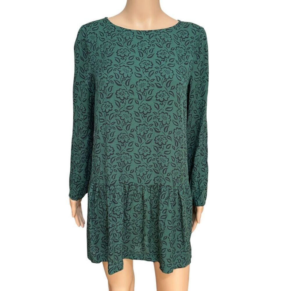Seasalt cornwall floral green round neck long sleeve tunic top women size M